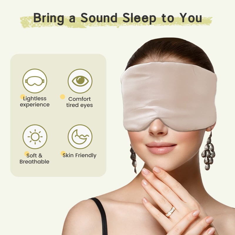 iCooBreeze 100% Handmade Bamboo Sleeping Eye Mask for Women for Men,Night Masks,Organic Sleep Mask,Blockout Eye Mask for Sleeping,Large Size Adjustable (1 PC, Apricot) - Image 3
