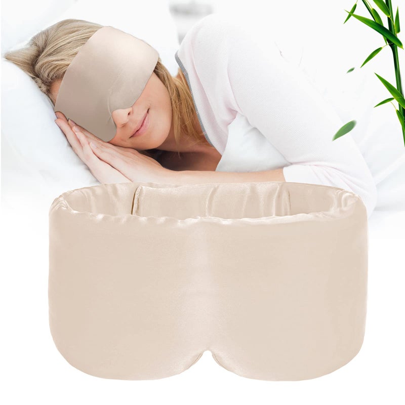 iCooBreeze 100% Handmade Bamboo Sleeping Eye Mask for Women for Men,Night Masks,Organic Sleep Mask,Blockout Eye Mask for Sleeping,Large Size Adjustable (1 PC, Apricot) - Image 1
