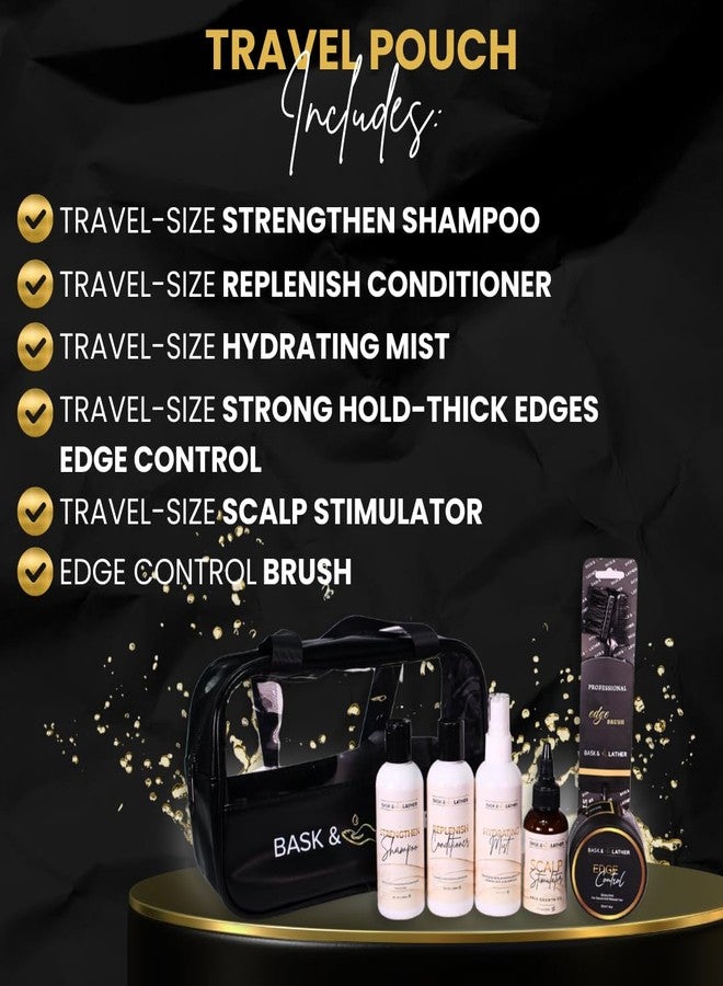 Bask & Lather On the Go Travel Essential Kit, Hydrating Hair Products for Black Hair, Travel Case With Shampoo & Conditioner, Mist, Edge Control, Scalp Stimulator & Edge Control Brush, TSA Accepted - Image 2