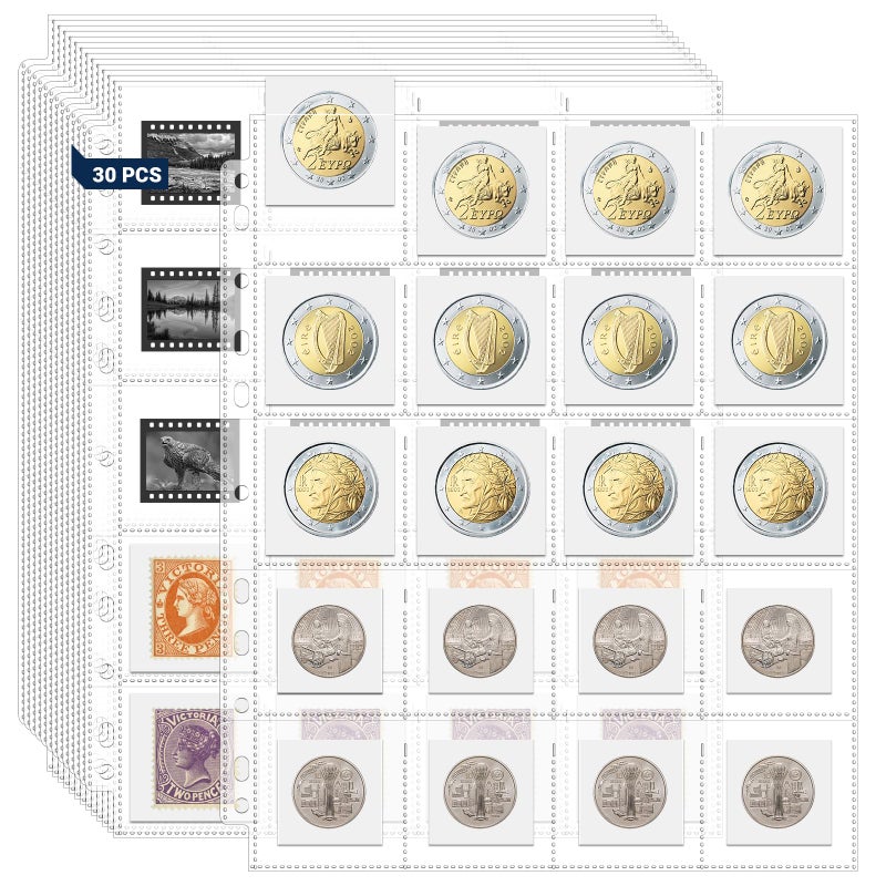 ENPOINT 600 Pockets Acid Free Coin Sleeves, Non Stick and Non Glare, Fit for Coin Flips 2x2 inch, 3 Ring Binder Sleeves Clear Plastic Stamp Collecting Supplies, 30 Pack - Image 1
