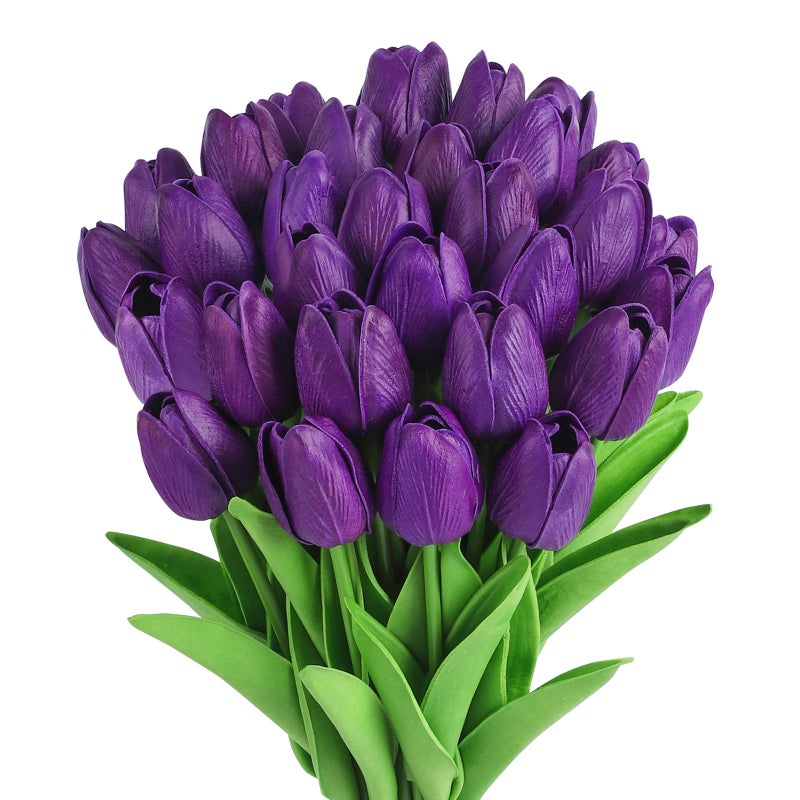 MACTING 30 PCS Artificial Tulip Flowers 13.7" Real Touch Fake Flowers Faux PU Tulips Bouquet for Floral Arrangements Table Centerpieces Kitchen Home Mothers Day Spring Easter Decorations,Purple - Image 1
