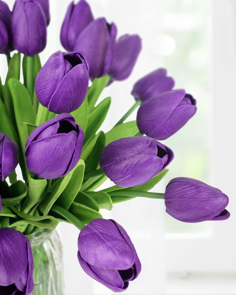 MACTING 30 PCS Artificial Tulip Flowers 13.7" Real Touch Fake Flowers Faux PU Tulips Bouquet for Floral Arrangements Table Centerpieces Kitchen Home Mothers Day Spring Easter Decorations,Purple - Image 3