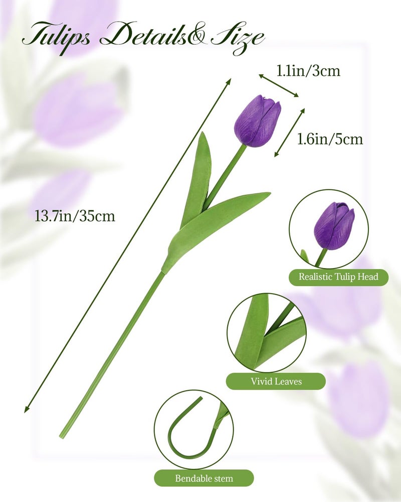 MACTING 30 PCS Artificial Tulip Flowers 13.7" Real Touch Fake Flowers Faux PU Tulips Bouquet for Floral Arrangements Table Centerpieces Kitchen Home Mothers Day Spring Easter Decorations,Purple - Image 4