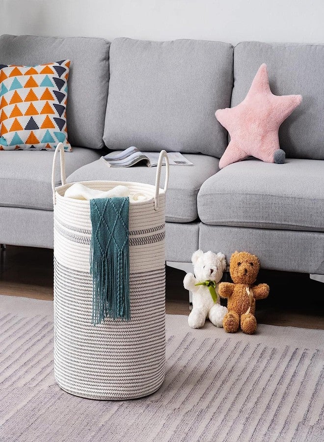 Gleckn® Woven Rope Laundry Hamper Basket, Baby Nursery Hamper For Blanket Storage, Clothes Hamper For Laundry In Bedroom,Hall ( Small (41L) (14"X14"X16"),(Stripe White)) - Image 2