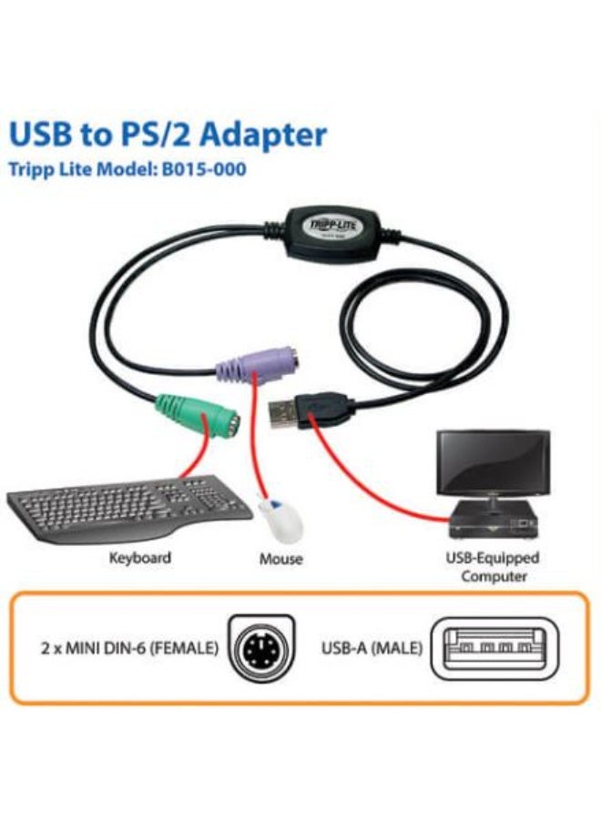 Tripp Lite B015-000 USB to PS/2 Adapter Cable for Keyboard & Mouse - Image 1