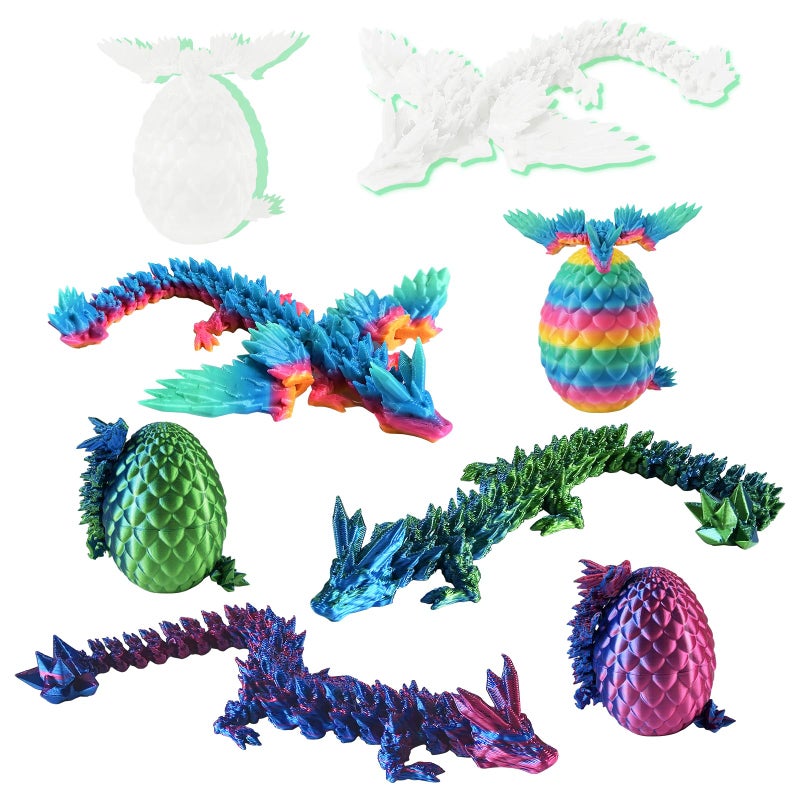 Yoshiky 4PCS 3D Printed Dragon Eggs Inside Small 3D Printer Dragon Toy with Wings Eggs Articulated Crystal Animals Fidget Toy Kid Boy Gifts for Easter Christmas - Image 3