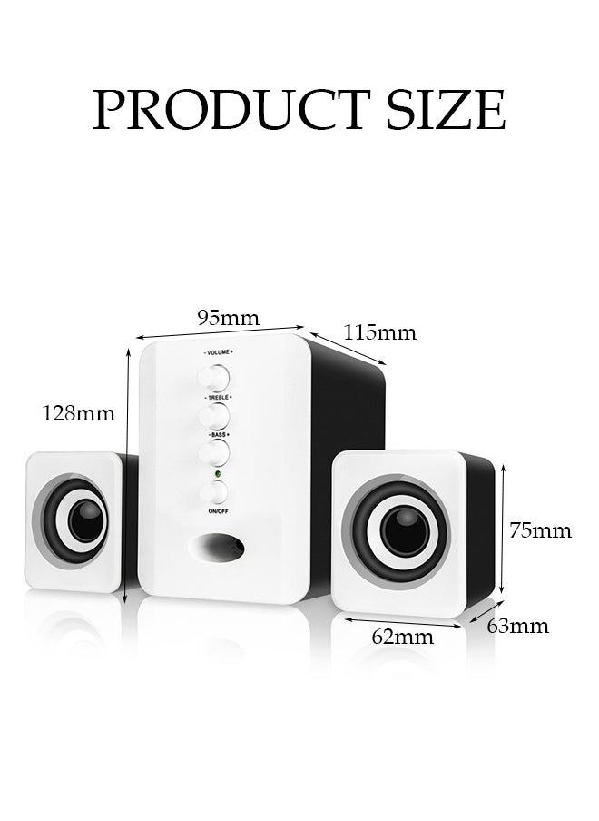 3-Pieces Set Of USB Computer Speakers with Bass Boost，For Laptop/Desktop Computer