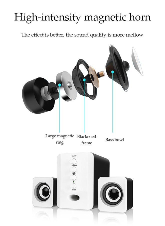 3-Pieces Set Of USB Computer Speakers with Bass Boost，For Laptop/Desktop Computer