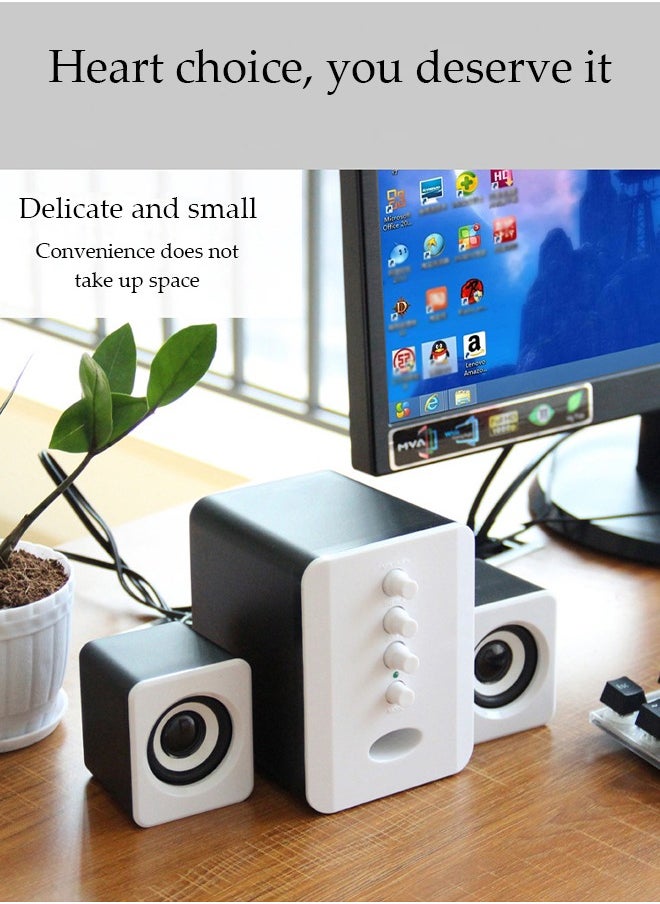 3-Pieces Set Of USB Computer Speakers with Bass Boost，For Laptop/Desktop Computer