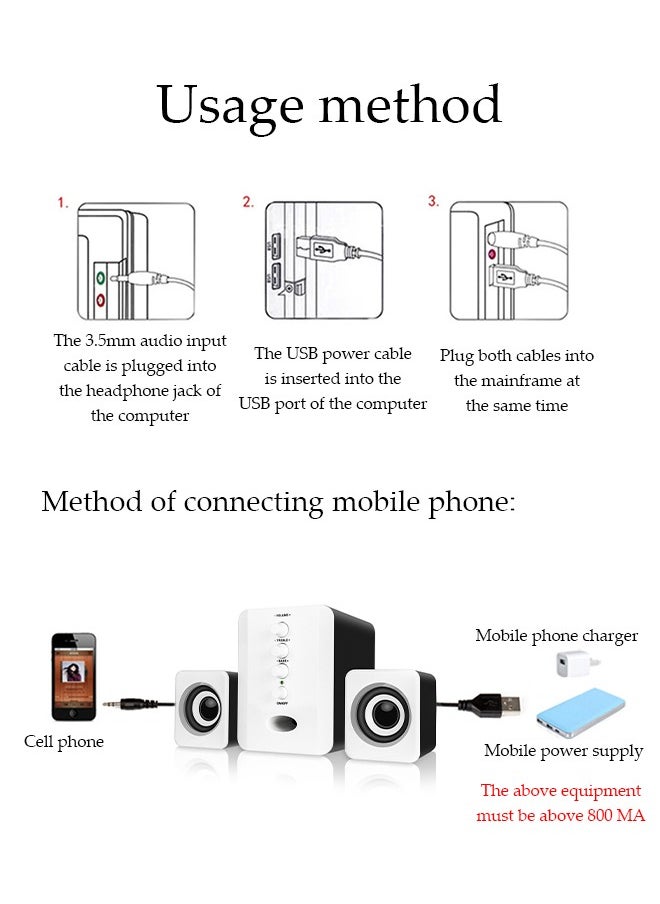 3-Pieces Set Of USB Computer Speakers with Bass Boost，For Laptop/Desktop Computer