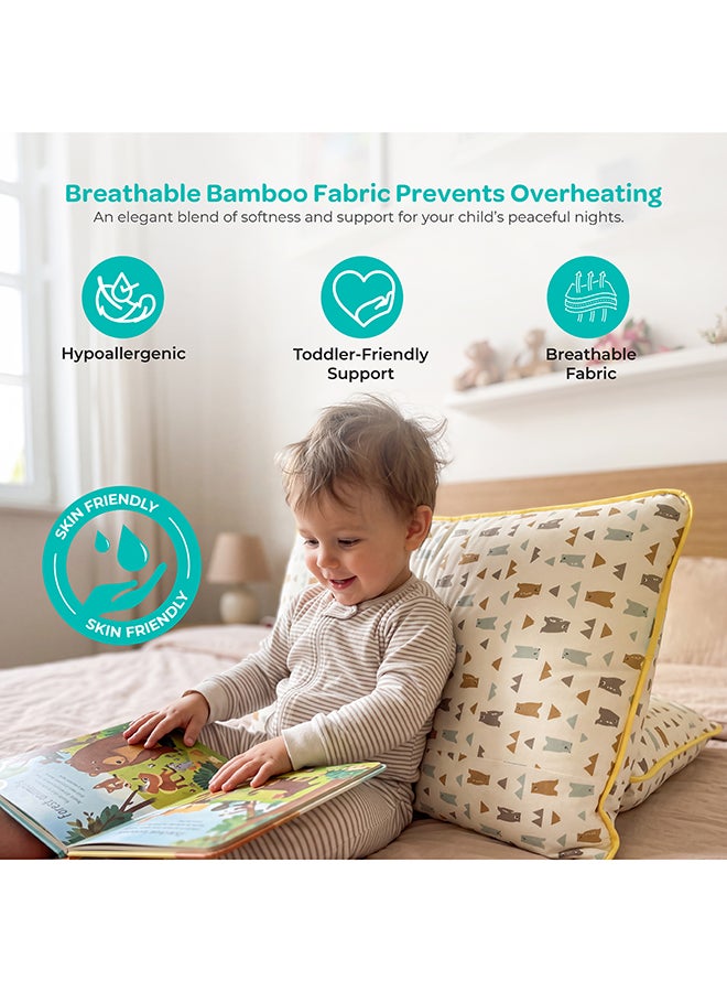 مون Butter Cotton Toddler Pillow - Bamboo Fibre Kids Pillow with Removable Cotton Pillowcase -Bear - Image 3