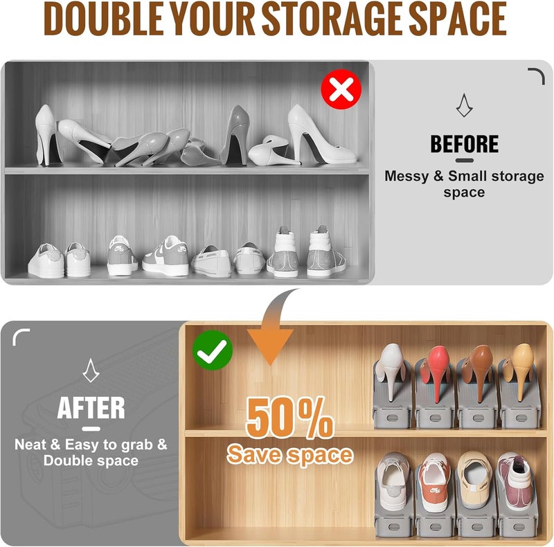 منظم فتحات أحذية نبروك، منظم تخزين أحذية رف أحذية لتنظيم الخزانة، منظم فتحات أحذية دي زاباتوس موفر مساحة حامل أحذية للمدخل (12 قطعة) (رمادي) - Image 4
