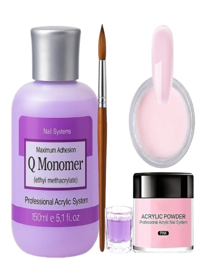 Brille Bee Professional Acrylic Nail Extension Kit, 150ml Liquid Monomer with Powder, Dappen Dish, Brush for Nail Art (Pink) - Image 1