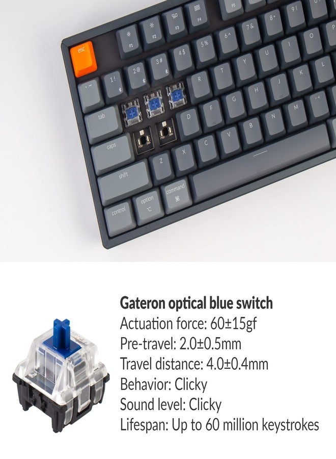 Keychron K8 Tenkeyless Layout RGB Hot-swappable Bluetooth Wireless Mechanical Keyboard with Gateron Optical Blue Switch, Multitasking, Type-C Wired Computer Keyboard for Mac Windows, Aluminum Frame - Image 2