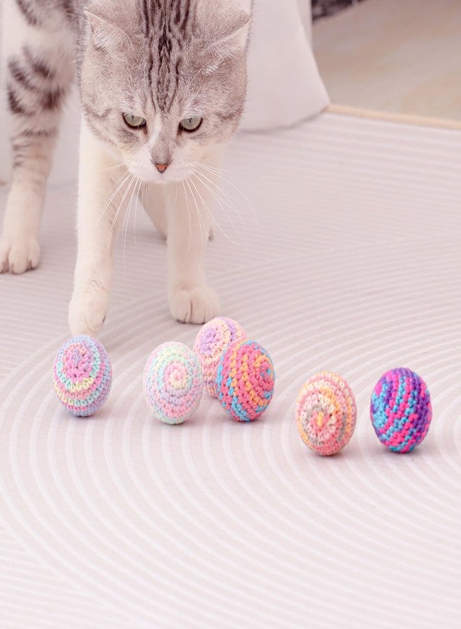 Ushang Pet لعبة كرات من خيوط الصوف للقطط من أوشانغ بيت مع جرس داخلي، 6 قطع من ألعاب القطط الداخلية الملونة المحبوكة يدويًا مع كرات جرس، ألعاب تفاعلية للقطط الصغيرة للصيد/الركل/المطاردة - Image 3