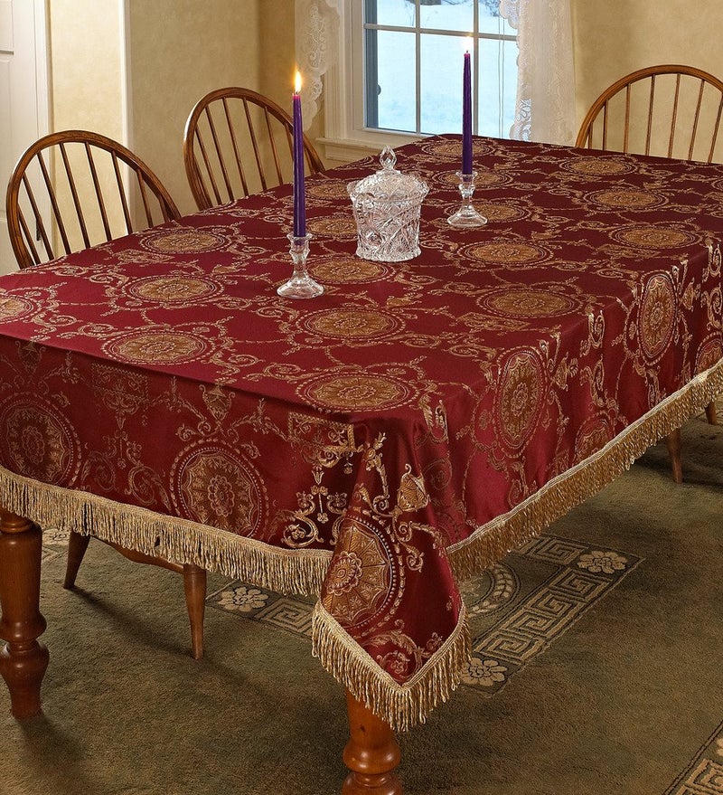 فايولت لينين البنفسجي بياضية بريتيج دامشقي تصميم tablecloth burgundy 60 "" من 102 "" مستطيل/مستطيل - Image 2