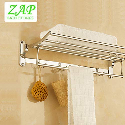 ZAP Ocean Series Towel Rack/Stainless Steel Towel Holder 24 Inch with Hooks-Bathroom Accessories Set of one-Premium Chrome Finish - Image 3