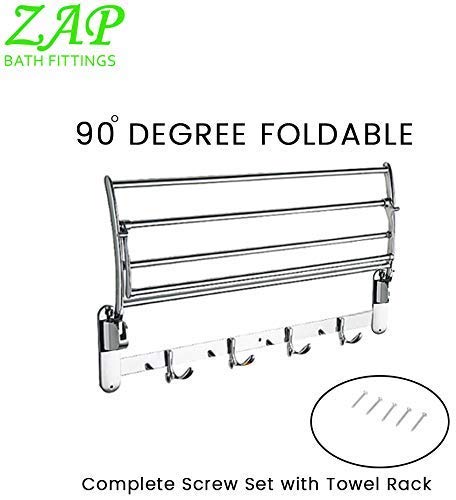 ZAP Ocean Series Towel Rack/Stainless Steel Towel Holder 24 Inch with Hooks-Bathroom Accessories Set of one-Premium Chrome Finish - Image 5