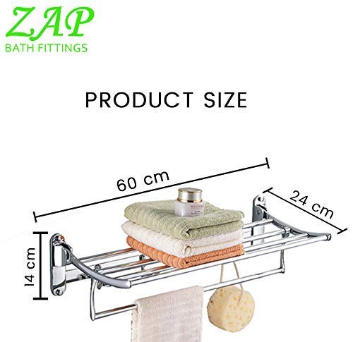 ZAP Ocean Series Towel Rack/Stainless Steel Towel Holder 24 Inch with Hooks-Bathroom Accessories Set of one-Premium Chrome Finish - Image 2