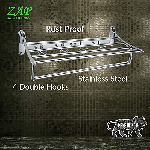 ZAP Ocean Series Towel Rack/Stainless Steel Towel Holder 24 Inch with Hooks-Bathroom Accessories Set of one-Premium Chrome Finish - Image 4