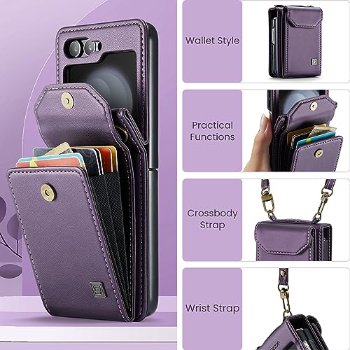 ASAPDOS Crossbody Case Compatible with Samsung Galaxy Z Flip 5 2023,Retro PU Leather Strap Wristlet Flip Case with Magnetic Closure and Card Holder for Men Women Purple - Image 2