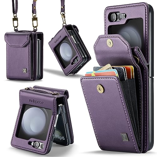ASAPDOS Crossbody Case Compatible with Samsung Galaxy Z Flip 5 2023,Retro PU Leather Strap Wristlet Flip Case with Magnetic Closure and Card Holder for Men Women Purple - Image 1