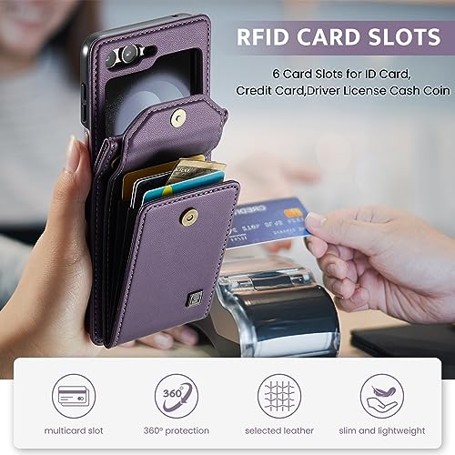 ASAPDOS Crossbody Case Compatible with Samsung Galaxy Z Flip 5 2023,Retro PU Leather Strap Wristlet Flip Case with Magnetic Closure and Card Holder for Men Women Purple - Image 4