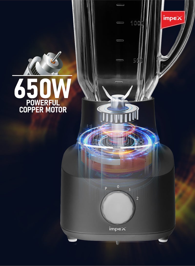 Impex 2 in 1 Powerful Blender 650W with Grinder, 1.8L Blender Jar,50g Grinding Jar, 2 Speed Settings with Pulse Control, Motor Overheat Protection, 220-240V, Durable Design 1.8 L 650 W BL 3509 White - Image 5