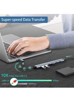 Generic USB 3.0 & Type-C Hub with 7 Ports, Aluminium USB C to USB 3.0 Hub USB Splitter for MacBook, Mac Pro/Mini, iMac, Ps4, PS5, Surface Pro,Flash Drive, Samsung  - Image 3