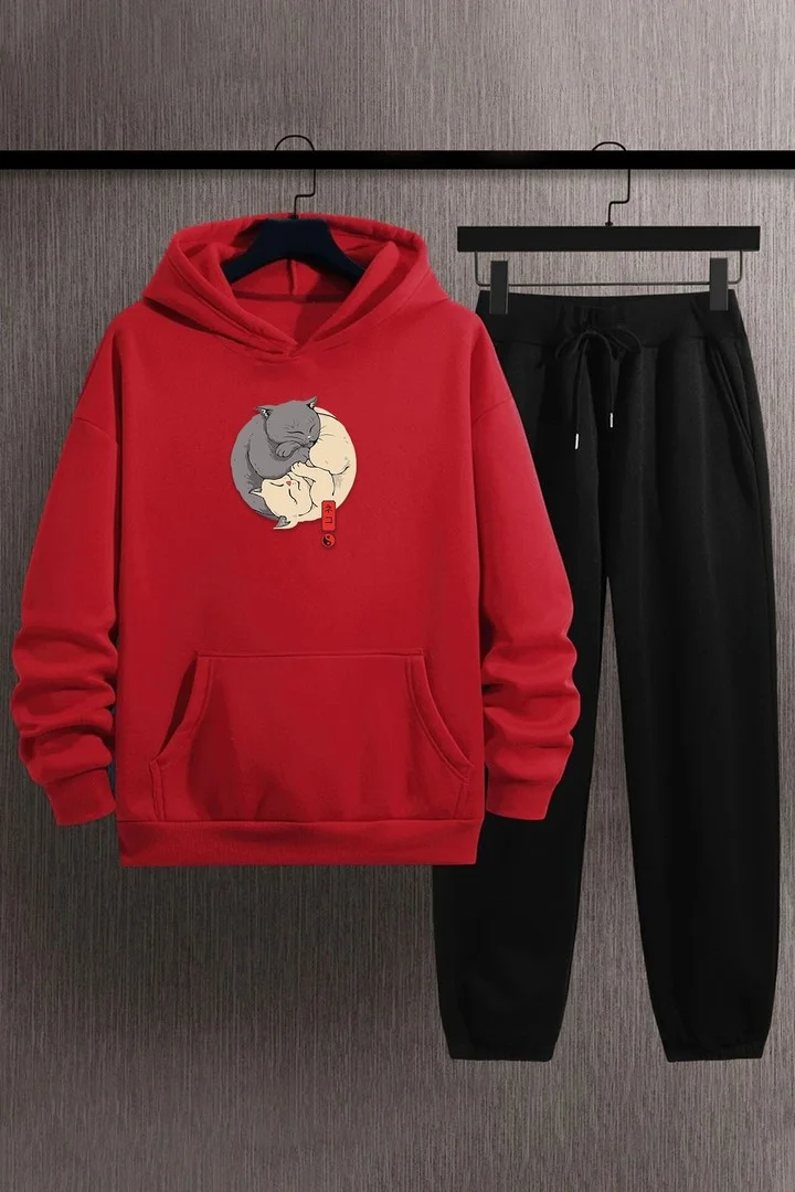 ONLYTRENDWEAR Unisex Shinobi Cat Printed Tracksuit Set S.m. Red