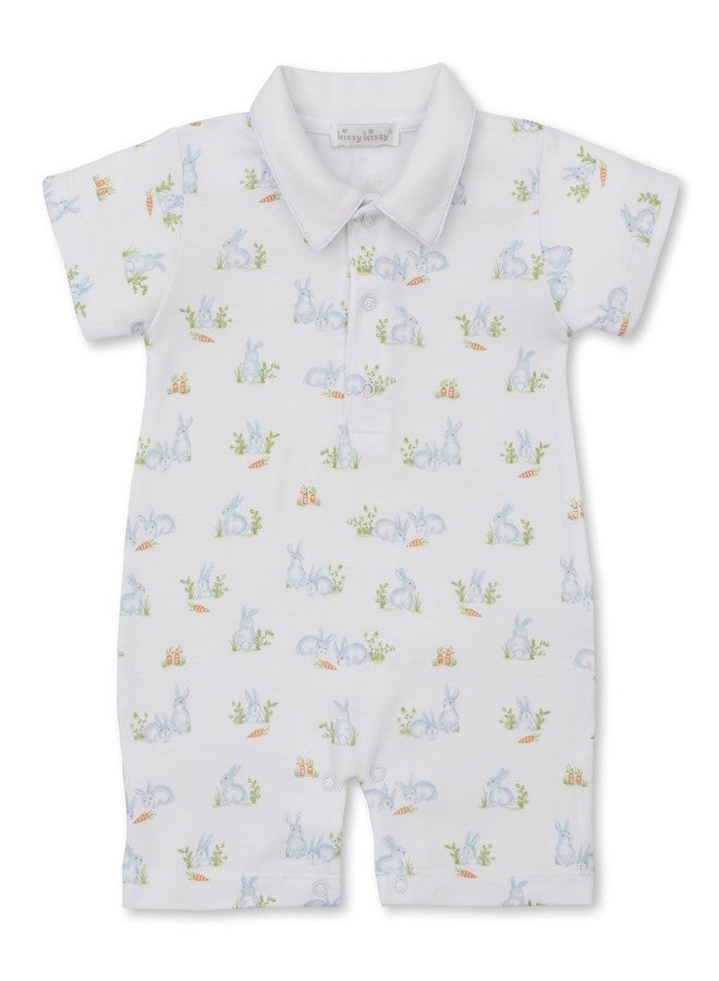 Kissy Kissy Baby Boys Infant Baby Bunny Patch Print Short Playsuit-Blue-12-18 Months