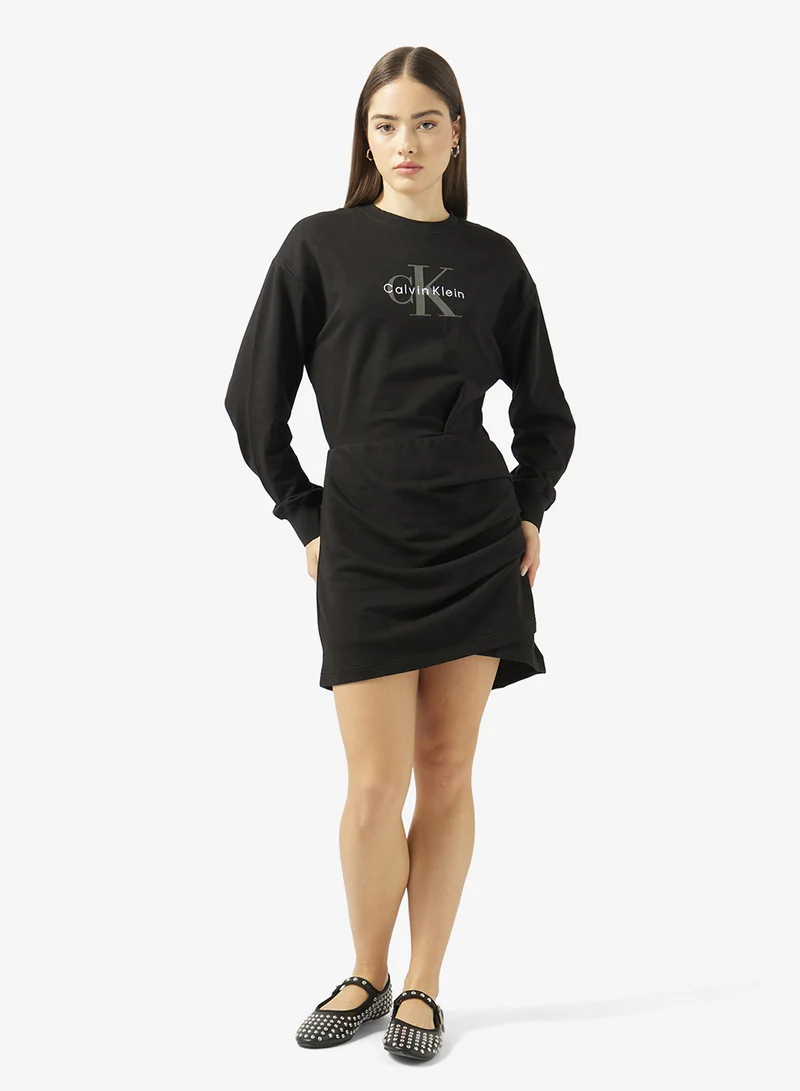 Graphic Long Sleeve Crew Neck Sweatshirt Mini Dress