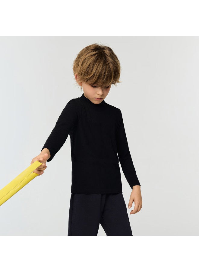 Aimer Kids Light Warmth Moisture-absorbing Thermal Base Layer Top Boys' Mock Neck Shirt In Polar Night Black Size 170
