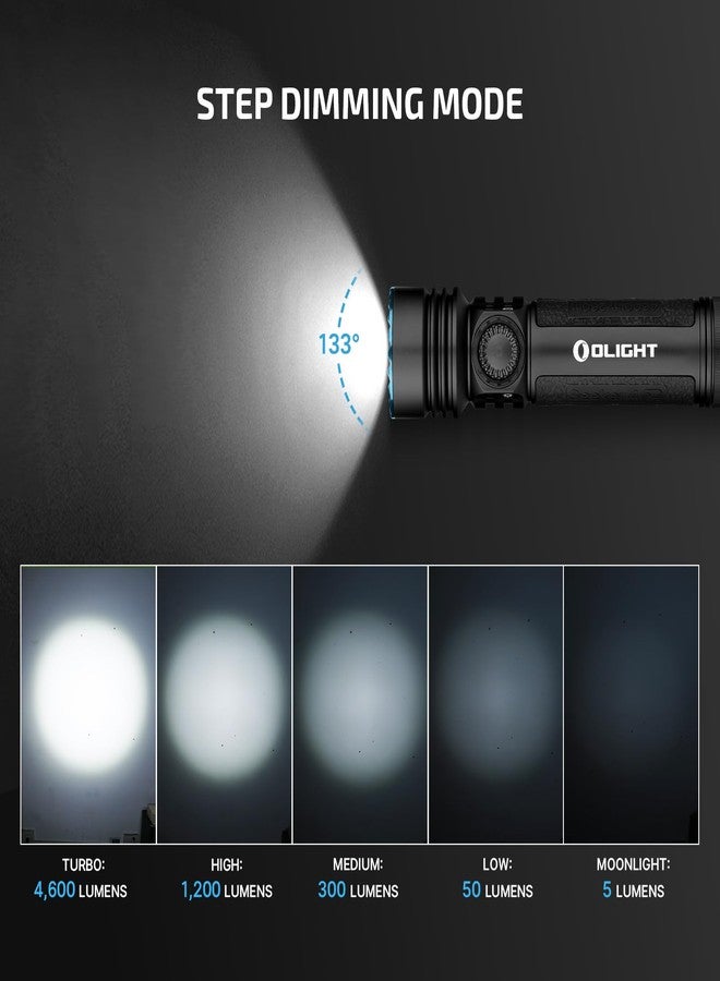 أولايت OLIGHT Seeker 4 Pro مصابيح يدوية قابلة لإعادة الشحن، 4600 لومن ضوء قوي ساطع مع جراب USB C، مقاوم للماء IPX8 لحالات الطوارئ والتخييم والبحث (أسود غير لامع أبيض بارد) - Image 5