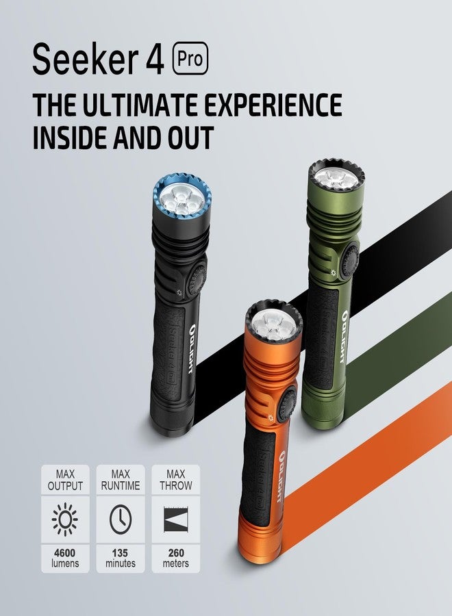 أولايت OLIGHT Seeker 4 Pro مصابيح يدوية قابلة لإعادة الشحن، 4600 لومن ضوء قوي ساطع مع جراب USB C، مقاوم للماء IPX8 لحالات الطوارئ والتخييم والبحث (أسود غير لامع أبيض بارد) - Image 2