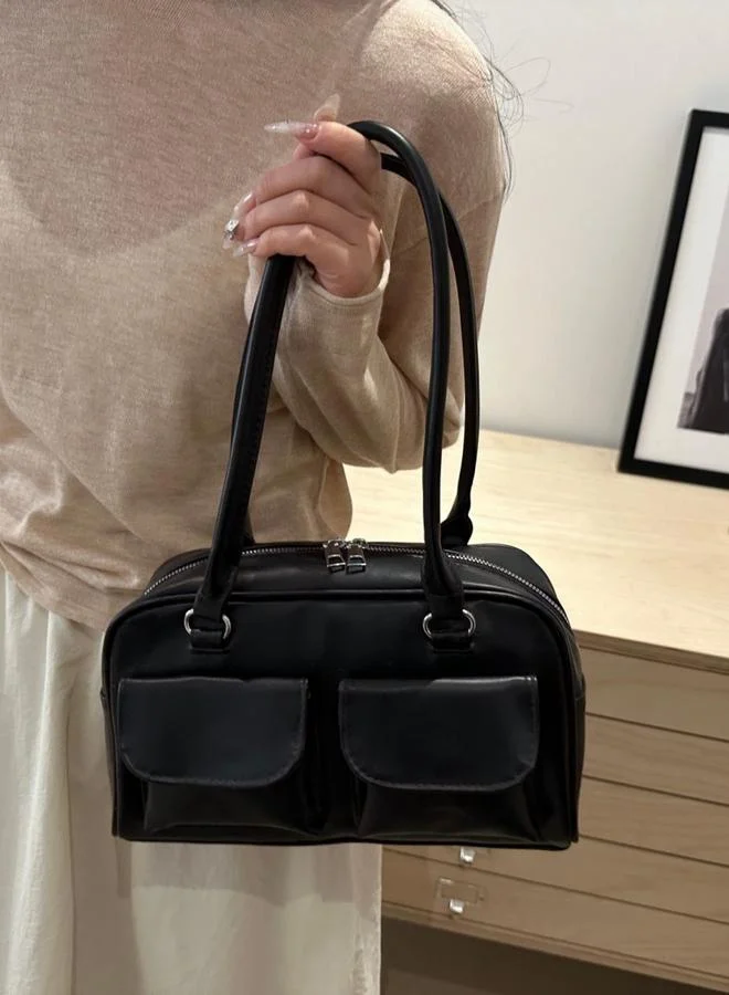 Take Two Black Faux Leather Shoulder Bag