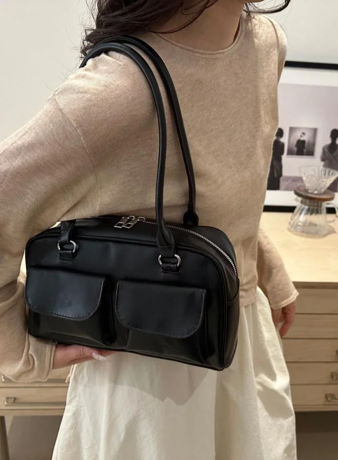 Take Two Black Faux Leather Shoulder Bag