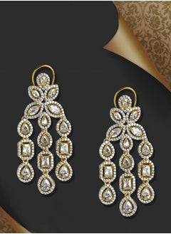 Just Peachy Just Peachy White Gold-Plated AD Studded Contemporary Drop Earrings - Elegant and Modern Design with Sparkling AD Stones - Perfect for Any Occasion - Lightweight and Comfortable  - Image 3