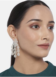 Just Peachy Just Peachy White Gold-Plated AD Studded Contemporary Drop Earrings - Elegant and Modern Design with Sparkling AD Stones - Perfect for Any Occasion - Lightweight and Comfortable  - Image 2