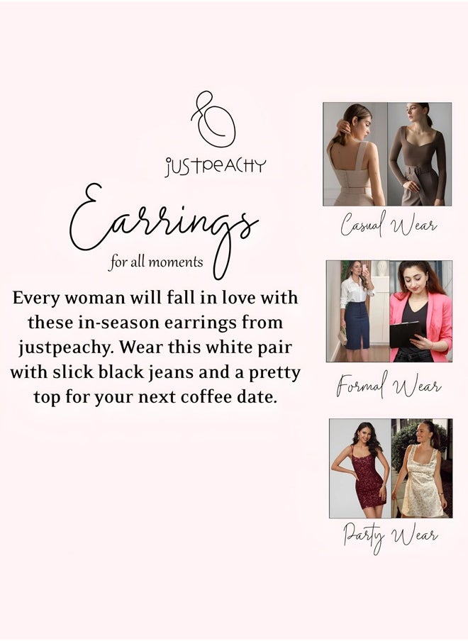 Just Peachy Just Peachy White Gold-Plated AD Studded Contemporary Drop Earrings - Elegant and Modern Design with Sparkling AD Stones - Perfect for Any Occasion - Lightweight and Comfortable  - Image 5