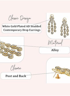 Just Peachy Just Peachy White Gold-Plated AD Studded Contemporary Drop Earrings - Elegant and Modern Design with Sparkling AD Stones - Perfect for Any Occasion - Lightweight and Comfortable  - Image 4