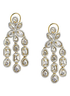 Just Peachy Just Peachy White Gold-Plated AD Studded Contemporary Drop Earrings - Elegant and Modern Design with Sparkling AD Stones - Perfect for Any Occasion - Lightweight and Comfortable  - Image 1