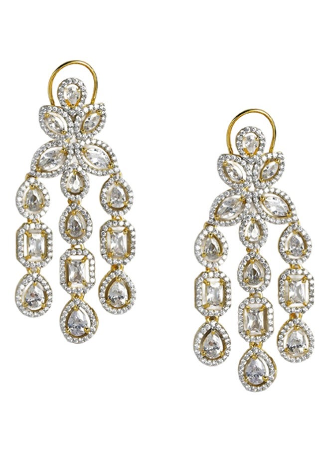 Just Peachy Just Peachy White Gold-Plated AD Studded Contemporary Drop Earrings - Elegant and Modern Design with Sparkling AD Stones - Perfect for Any Occasion - Lightweight and Comfortable  - Image 1