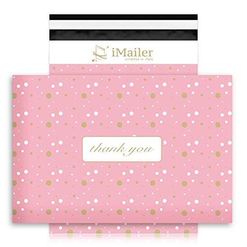 iMailer 100 Count - 10x13 inch, Pink Polka Dot - Thank You Poly Mailer Envelope, Mailing Shipping Bags with Self Seal Strip - Image 1