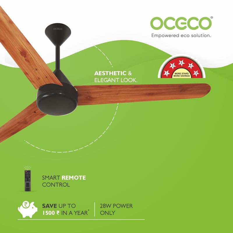 OCECO Fansio Wooden 3 Blade Ceiling Fan with 1400MM BLDC Motor Modern Design Remote Control for Cooling Bliss Air that Saves Upto 65 Energy Backed by a Reliable 3Year Warranty - Image 2