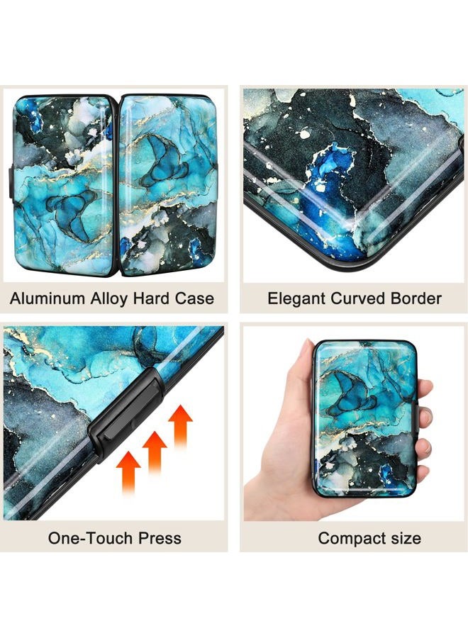 Elfish RFID Mini Aluminum Credit Card Wallet for Men Women, Graygreen Marble, S, Rfid Wallet - Image 3