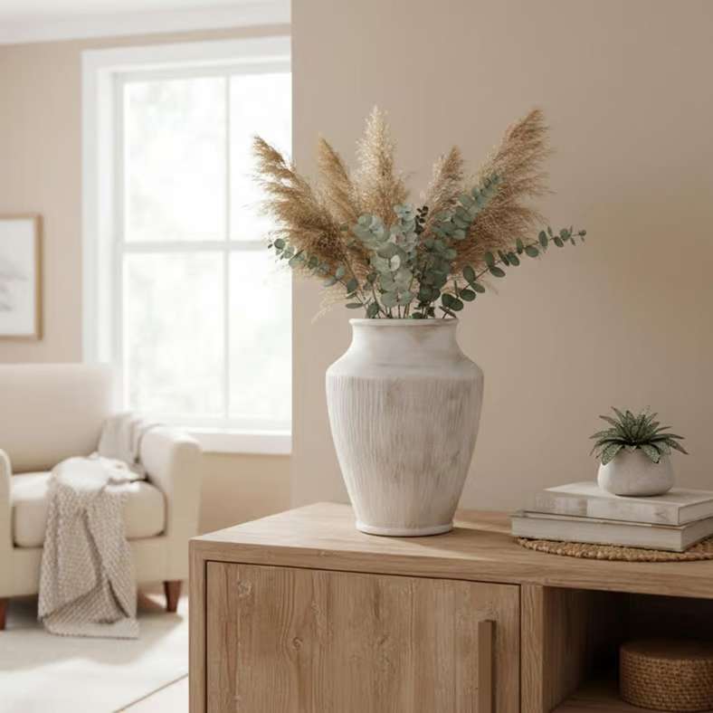 Pan Home Lucian Terracotta Vase - White - Image 1