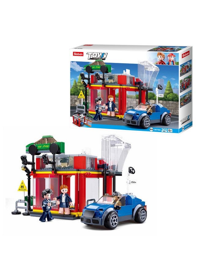 Sluban Town Automobile Sales Service Shop Building Bricks with 3 Mini Toys&1 Blue Toy Car, 302 Pcs - Image 2
