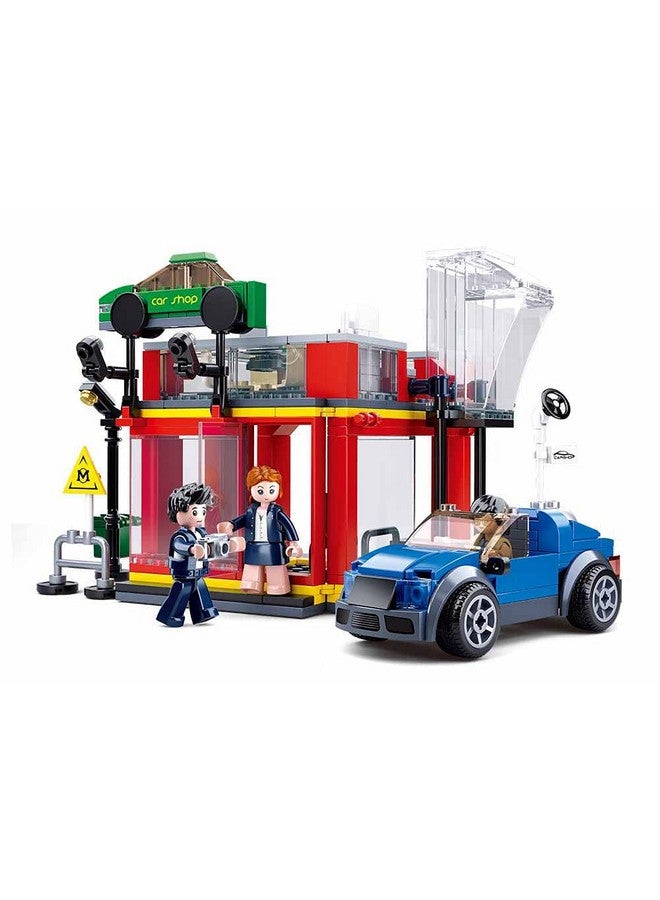 Sluban Town Automobile Sales Service Shop Building Bricks with 3 Mini Toys&1 Blue Toy Car, 302 Pcs - Image 1