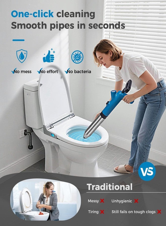 BOTEMY High Pressure Toilet Plunger & Drain Auger with Real-Time Gauge, Heavy-Duty Air Unclogger for Toilets, Sinks & Drains - Image 3